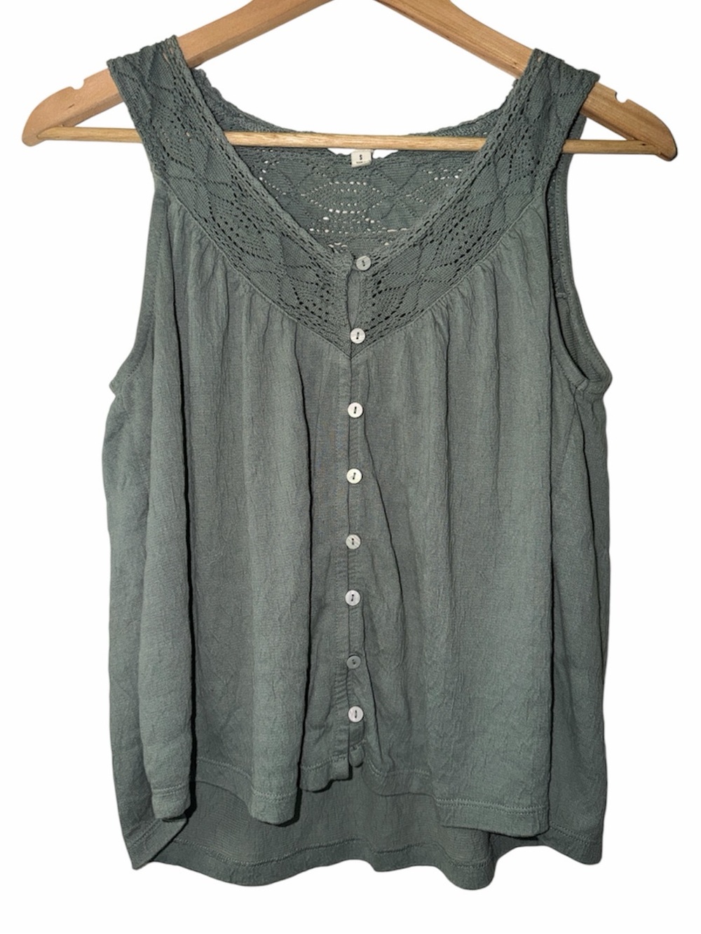 Lucky Brand Button Down Tank Top Crochet Lace Green Women’s Small Boho Revival